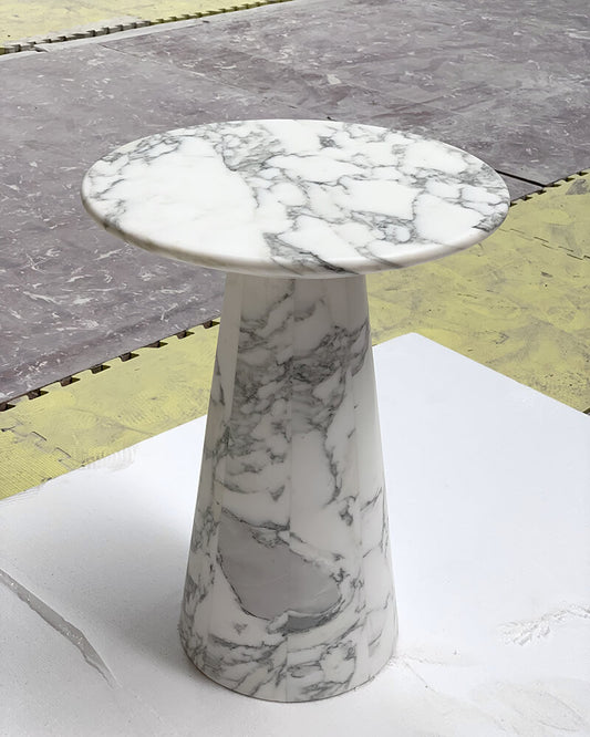 Arabescato Marble Matte Tapered Base Side Table