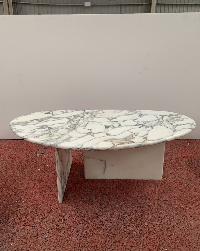 Arabescato Marble Organic Egg Shape Coffee Table | Ready to Ship