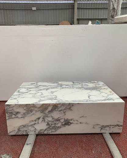 Arabescato Marble Rectangle Plinth Coffee Table | Ready to Ship