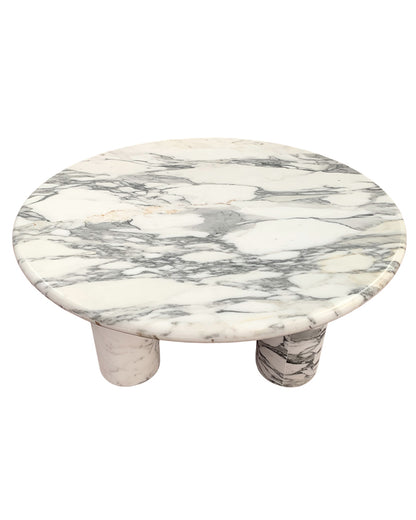 Arabescato Marble Round Coffee Table - Cylinder Base