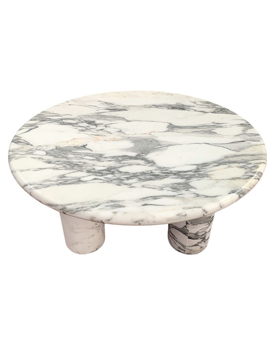 Arabescato Marble Round Coffee Table - Cylinder Base