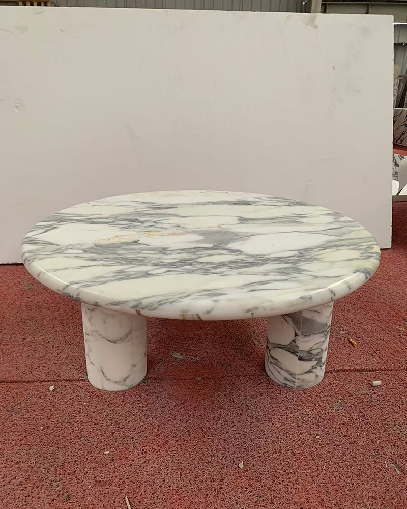 Arabescato Marble Round Coffee Table - Cylinder Base