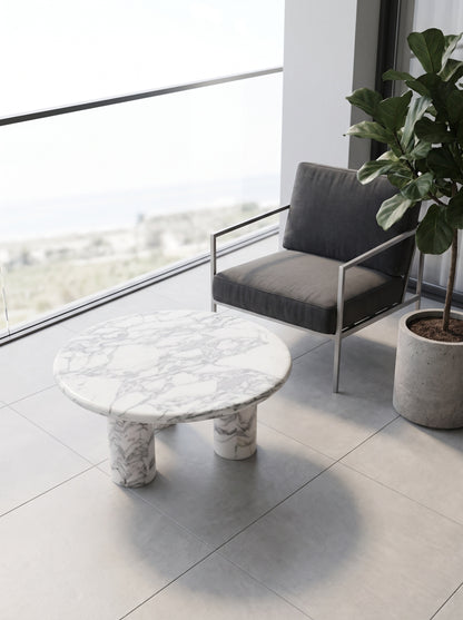 Natural Marble Round Coffee Table - Cylinder Base
