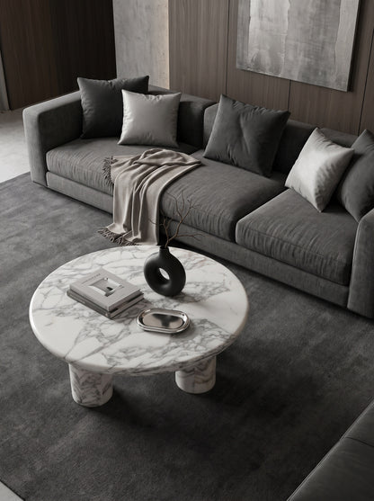 Natural Marble Round Coffee Table - Cylinder Base
