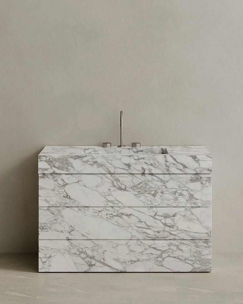 Natural Marble Bathroom Vanity with Drawer | Single Sink Vanity Cabinet | 125 × 49.8 × 83.5 cm