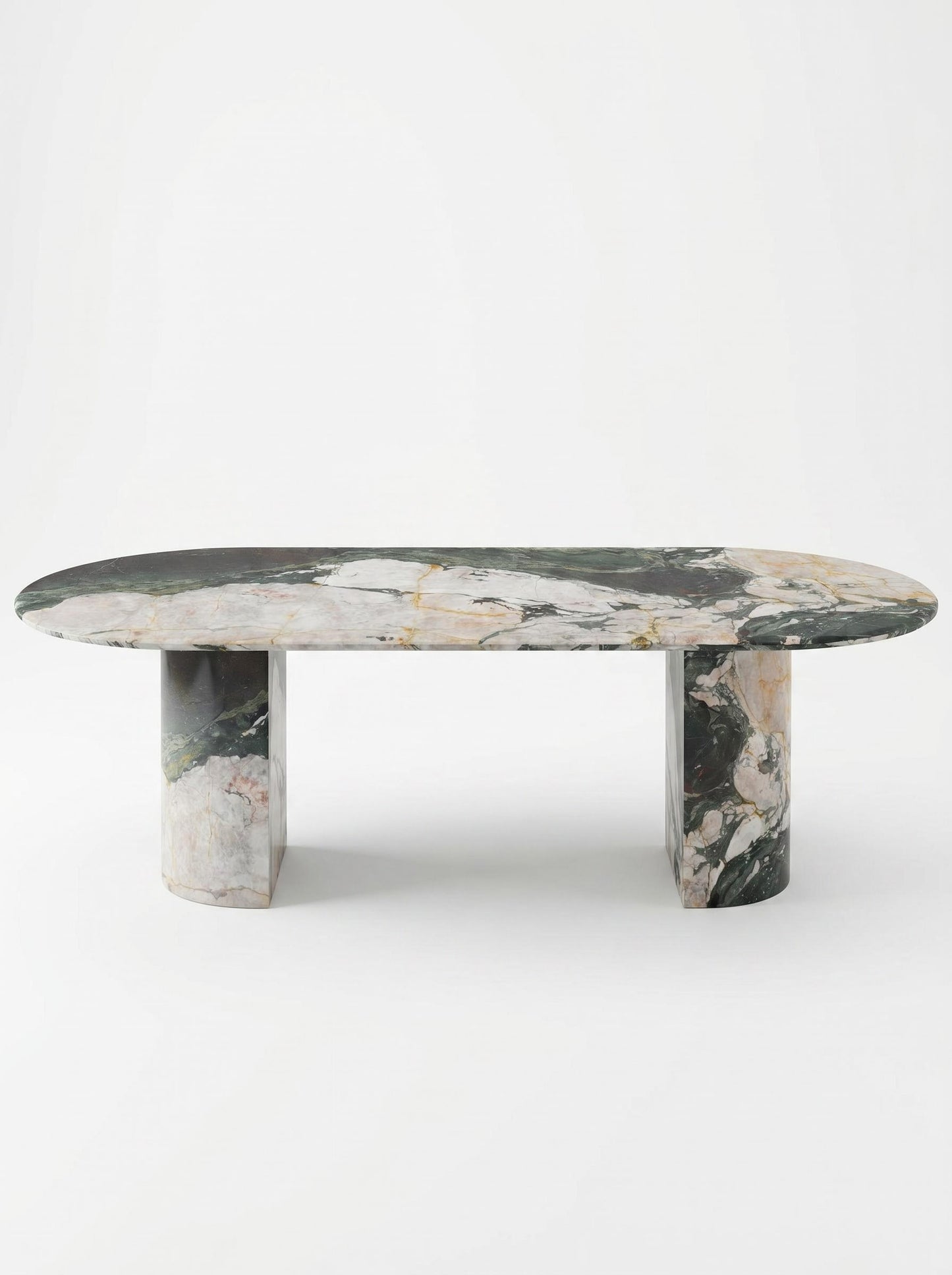 Sculptural Les Quatre Saisons Natural Marble Oval Dining Table with Architectural D Base
