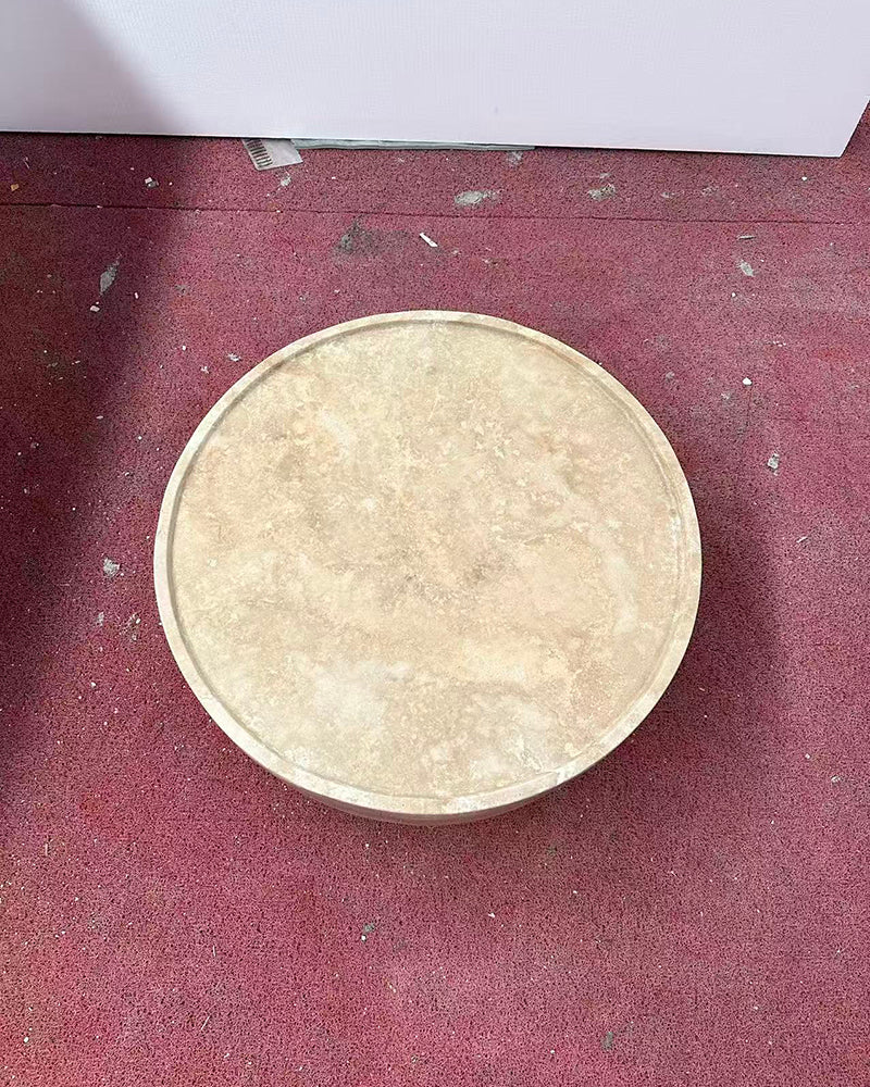 Beige Travertine Block Round Coffee Table