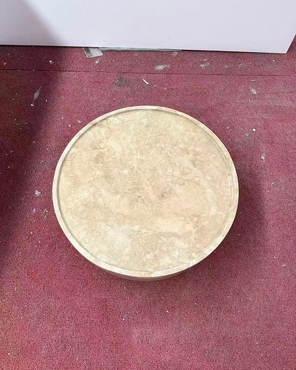 Beige Travertine Block Round Coffee Table