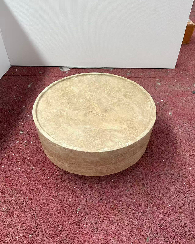 Beige Travertine Block Round Coffee Table