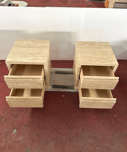 Beige Travertine Closed Nightstand | Ready to Ship