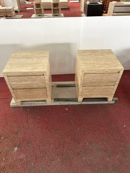 Beige Travertine Closed Nightstand | Ready to Ship