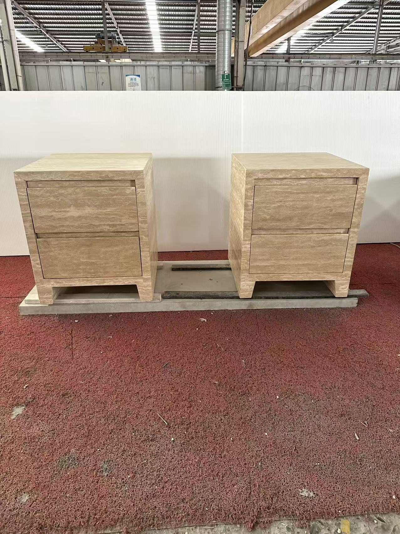 Beige Travertine Closed Nightstand | Ready to Ship
