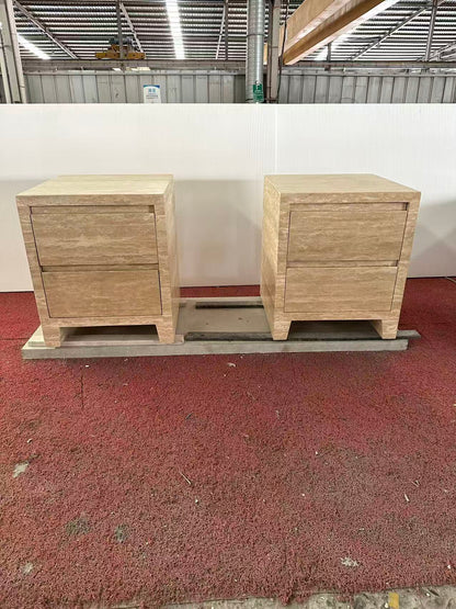 Beige Travertine Closed Nightstand | Ready to Ship