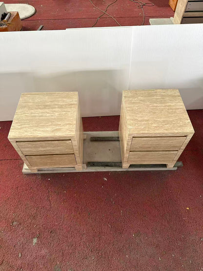 Beige Travertine Closed Nightstand | Ready to Ship