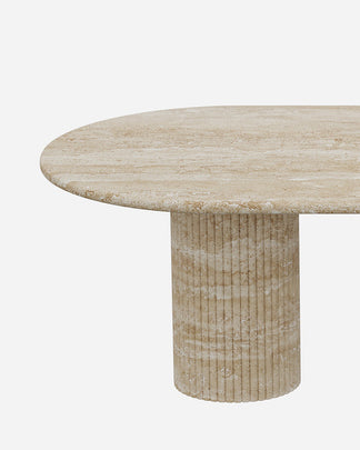 Fanstonefurniture | Beige Travertine Dining Table with Petal Base ...