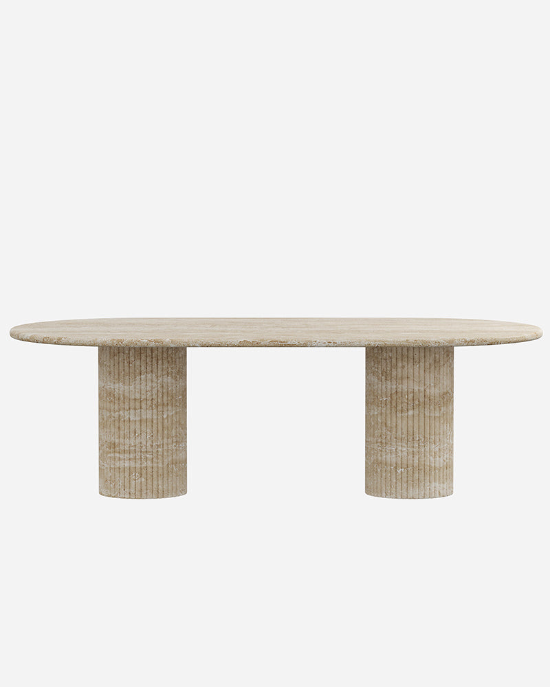 Beige Travertine Dining Table with Petal Base