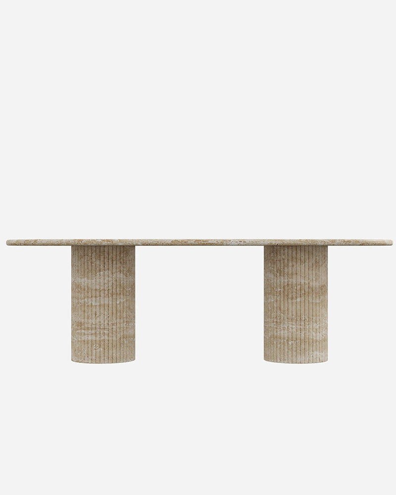 Beige Travertine Dining Table with Petal Base