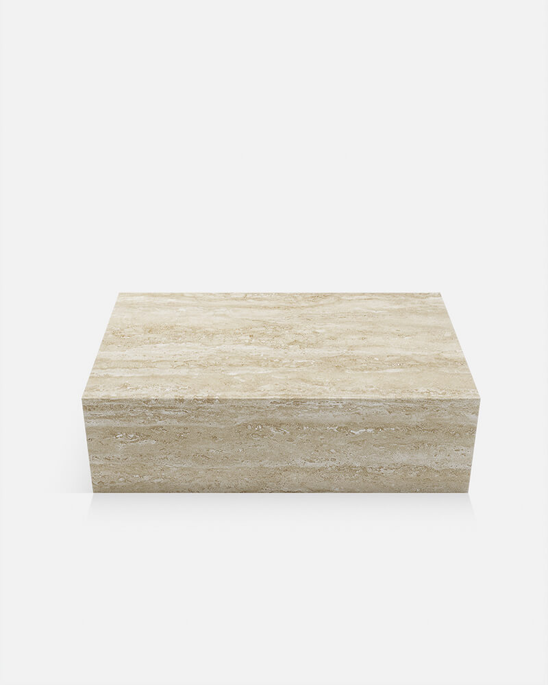 Beige Travertine Marble Rectangle Plinth Coffee Table