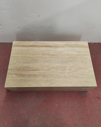 Beige Travertine Marble Rectangle Plinth Coffee Table