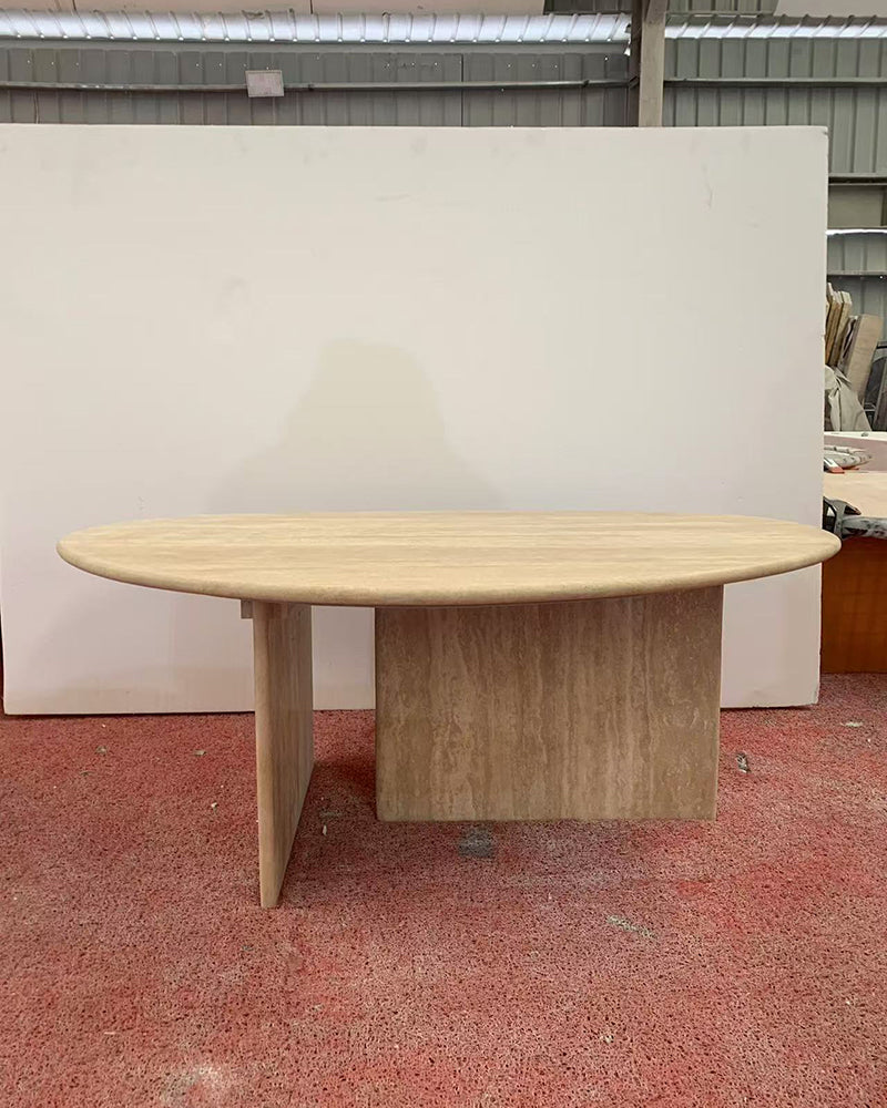 Beige Travertine Organic Egg Shape Coffee Table