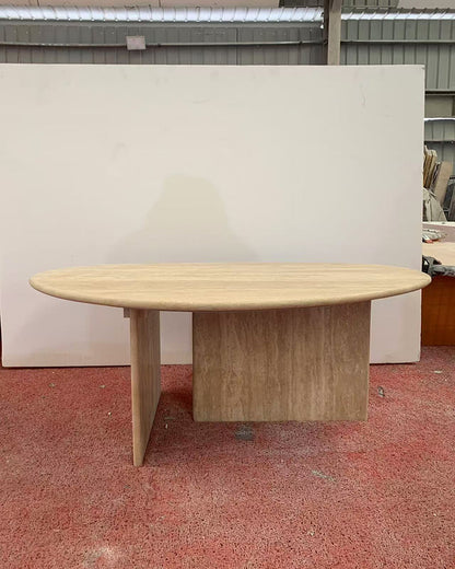 Beige Travertine Organic Egg Shape Coffee Table