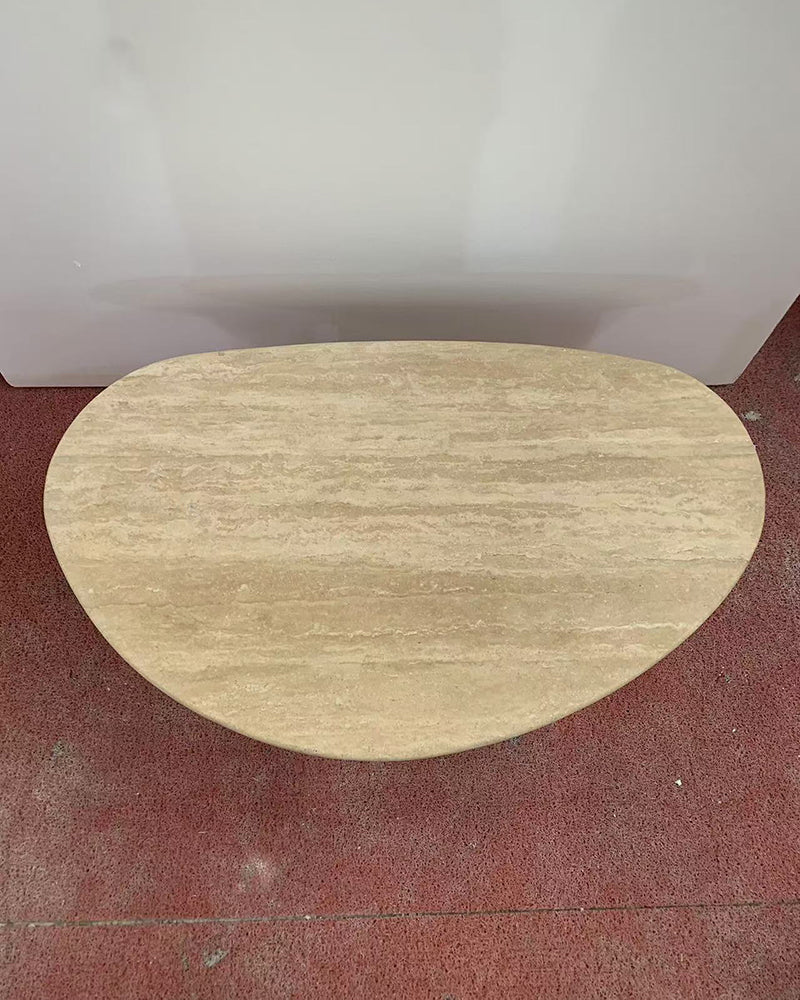 Beige Travertine Organic Egg Shape Coffee Table