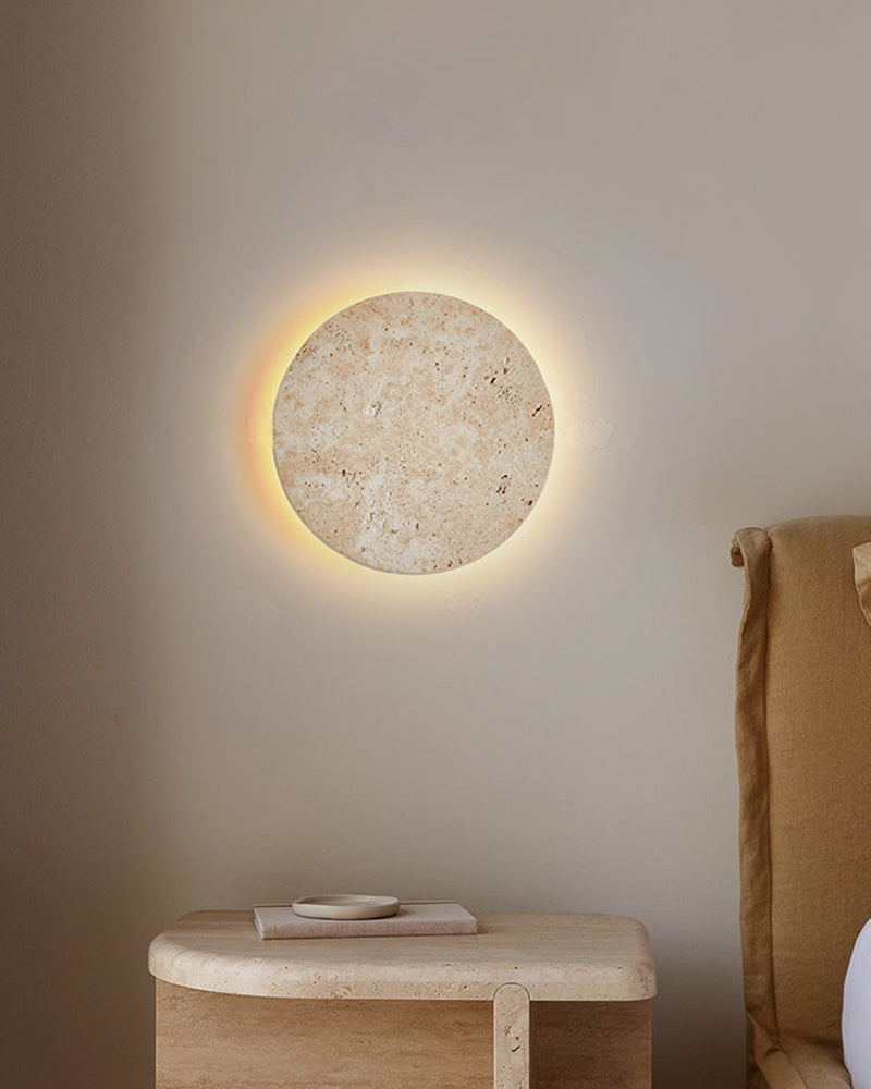 Beige Travertine Simple Round Wall Lamp