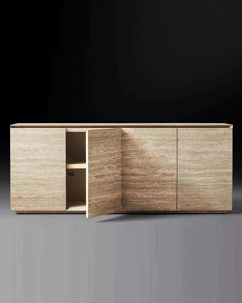 Beige Travertine Travertine Plinth 4-Door Media Console