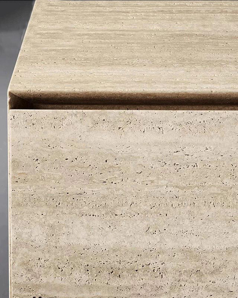 Beige Travertine Travertine Plinth 4-Door Media Console