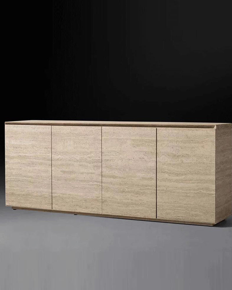 Beige Travertine Travertine Plinth 4-Door Media Console
