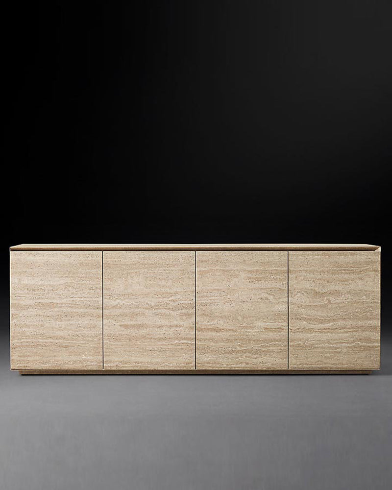 Beige Travertine Travertine Plinth 4-Door Media Console