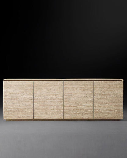 Beige Travertine Travertine Plinth 4-Door Media Console