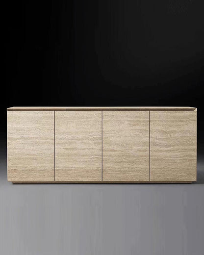 Beige Travertine Travertine Plinth 4-Door Media Console