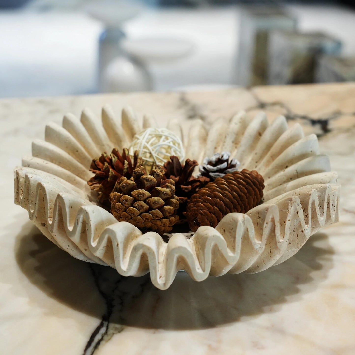 Beige Travertine Wave Bowl