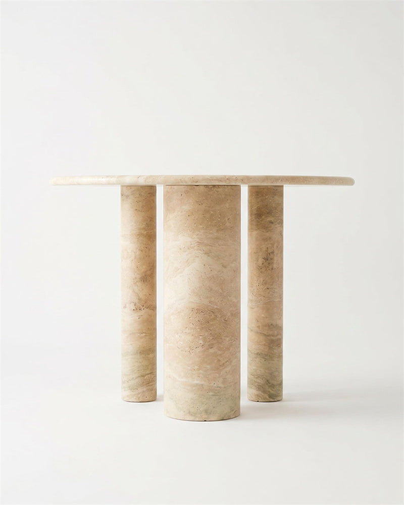 Natural Marble Beige Travertine Dining Table - Block Base
