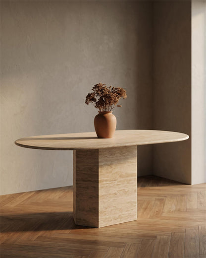 Natural Marble Beige Travertine T Dining Table