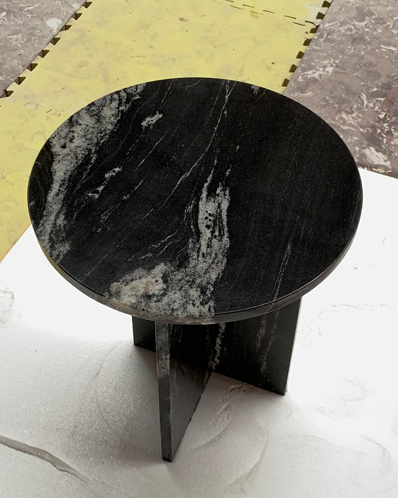 Black Marble Cross Base Round Side Table