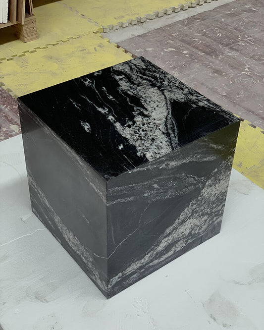 Black Marble Plinth Square Side Table