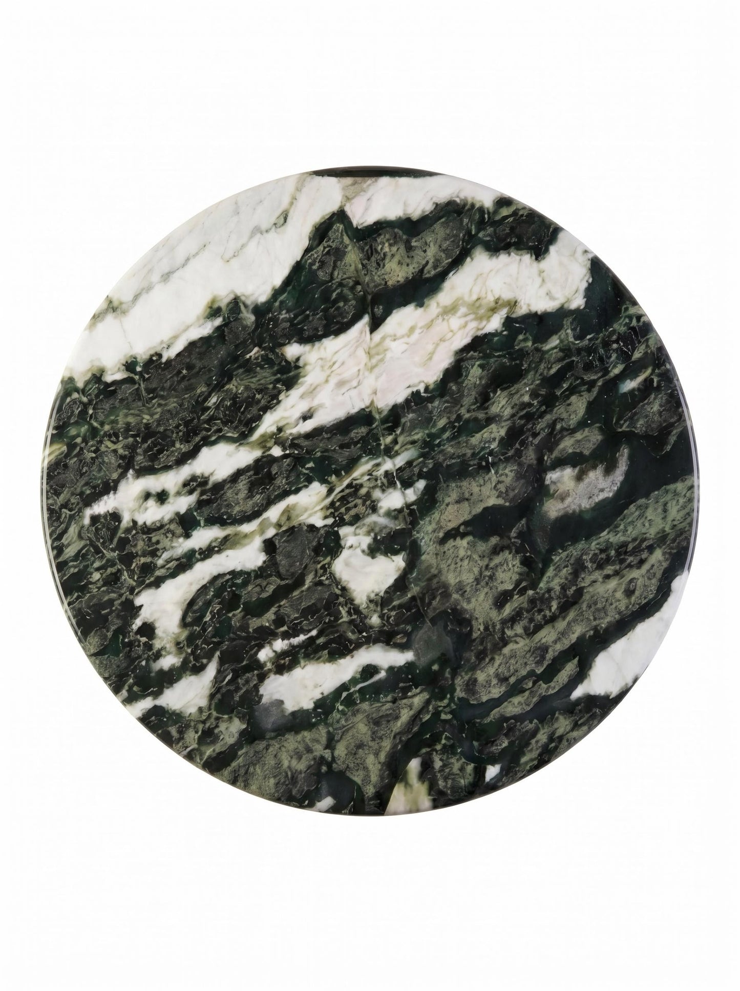 Luxury Green Forest Marble Petal Base Round Coffee Table | Sculptural Natural Stone Center Table