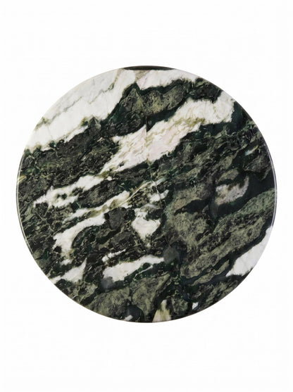 Luxury Green Forest Marble Petal Base Round Coffee Table | Sculptural Natural Stone Center Table