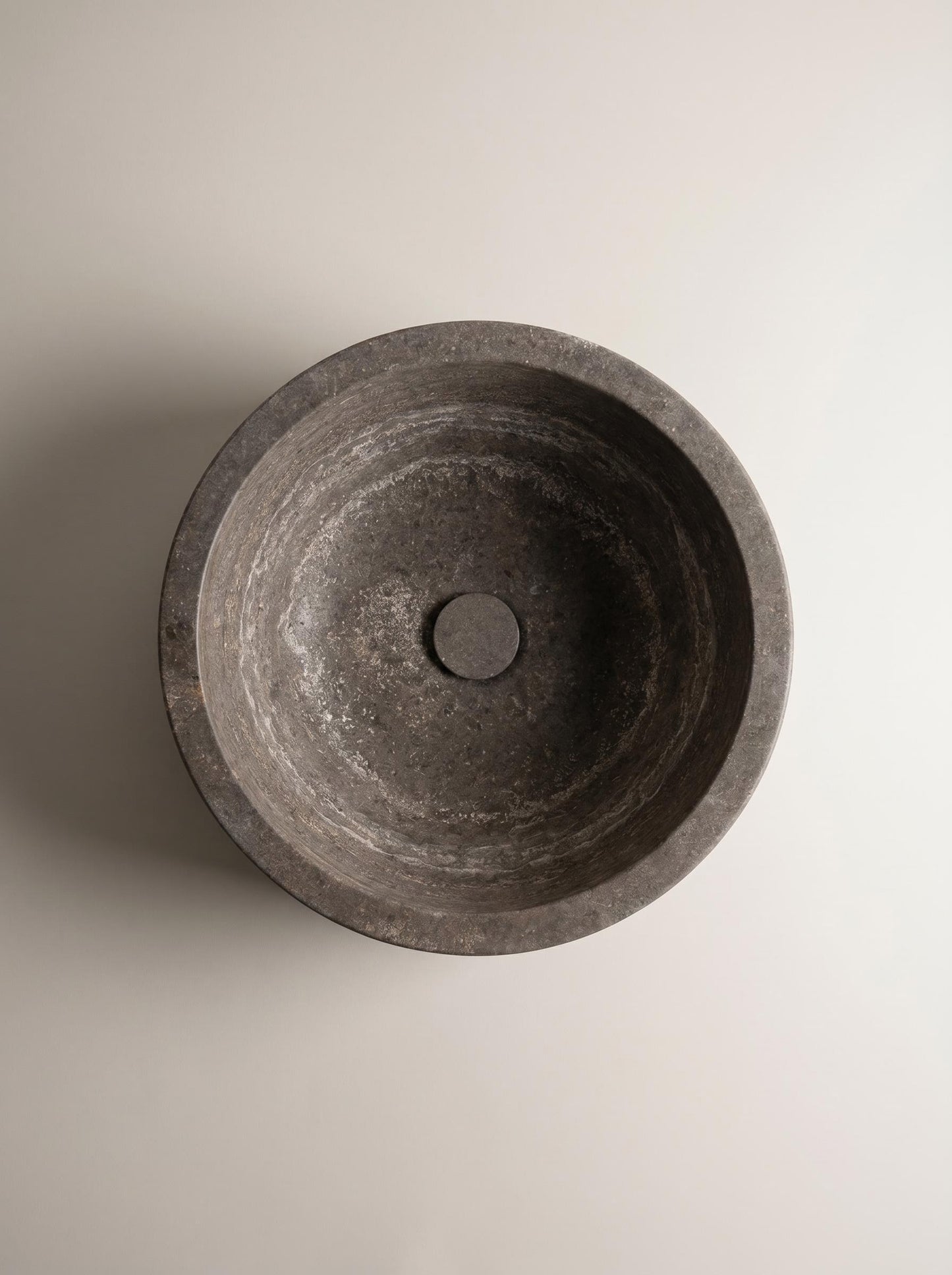 Luxury Silver Travertine Round Vessel Sink with Natural Stone Texture 43.2cm