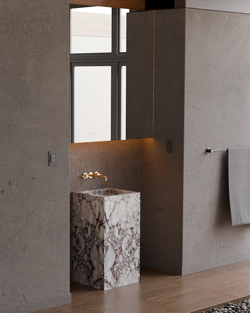 Calacatta Viola Marble Freestanding Pedestal Sink | Luxury Bathroom Basin | 40 × 40 × 86 cm