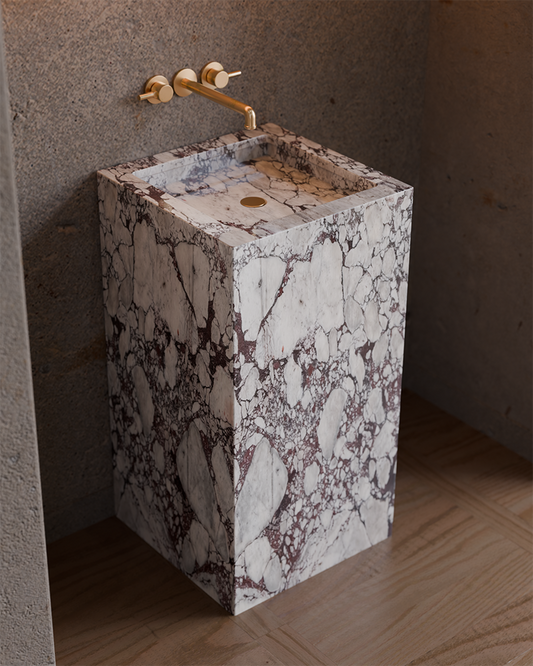 Calacatta Viola Marble Freestanding Pedestal Sink | Luxury Bathroom Basin | 40 × 40 × 86 cm
