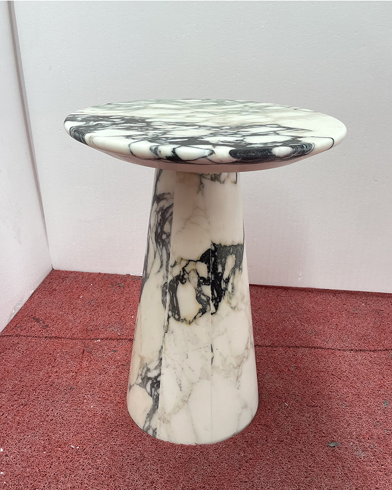 Calacatta Viola Marble Matte Tapered Base Side Table