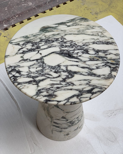 Calacatta Viola Marble Matte Tapered Base Side Table