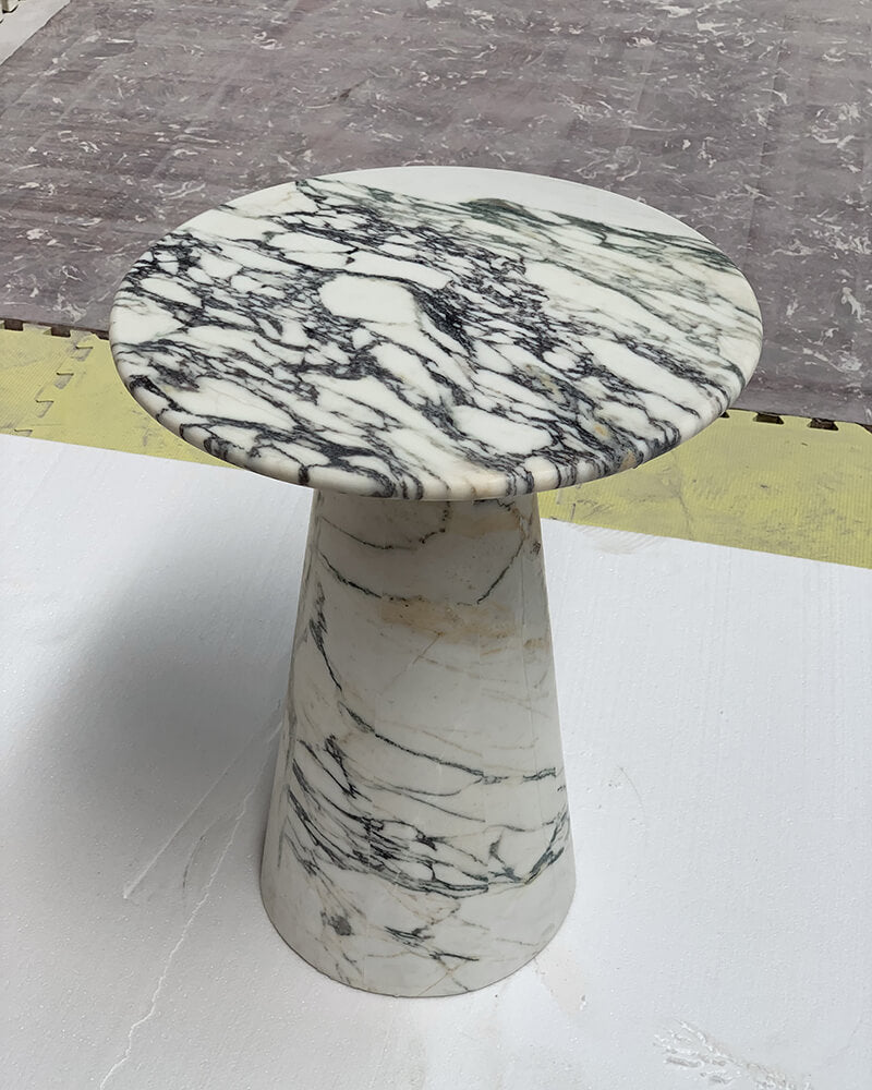 Calacatta Viola Marble Matte Tapered Base Side Table