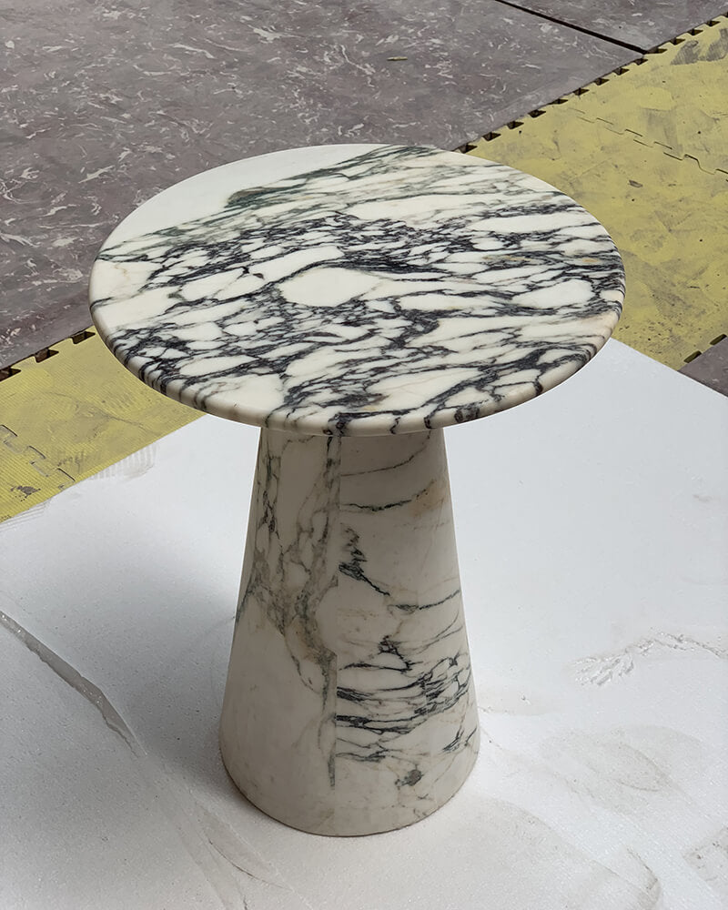 Calacatta Viola Marble Matte Tapered Base Side Table