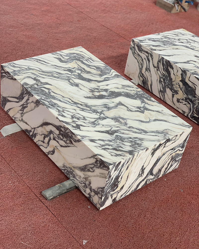 Calacatta Viola Marble Rectangle Plinth Coffee Table | Ready to ship