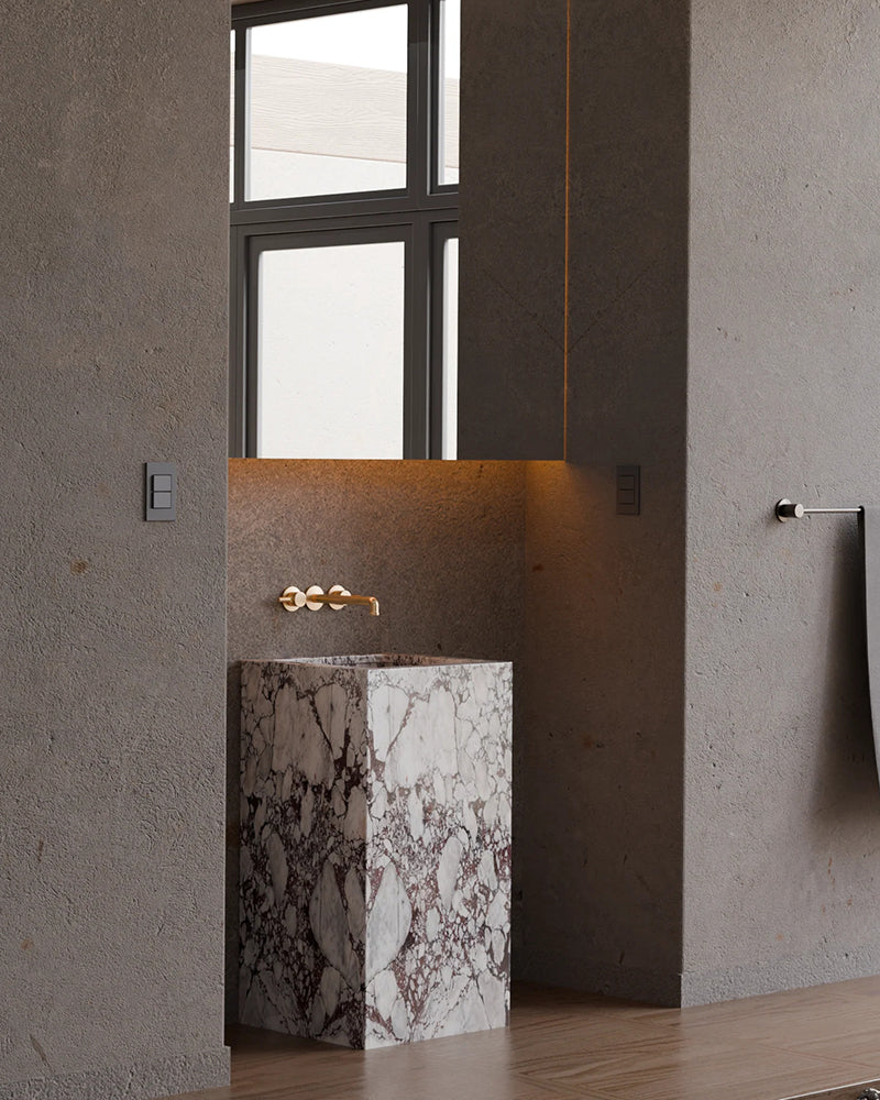 Calacatta Viola Marble Freestanding Pedestal Sink | Luxury Bathroom Basin | 40 × 40 × 86 cm