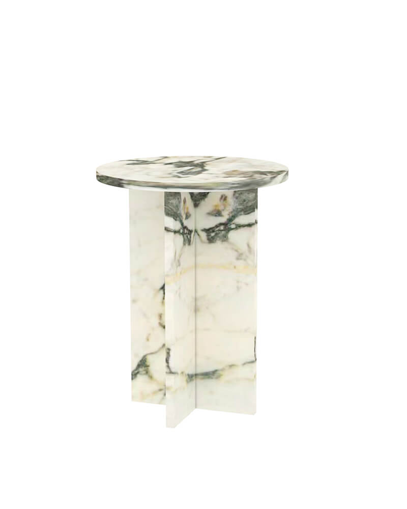 Natural Marble Cross Base Round Side Table